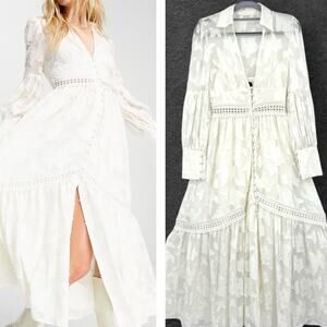 Asos Design Cream Burnout Lace Maxi Dress 2 Cottagecore Prairie Boho Coachella